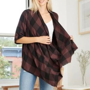 Knox Rose Open Front Plaid Poncho Wrap Cardigan